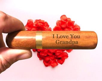 Engraved  "I LOVE YOU GRANDPA" Natural Rosewood Cremation Urn/Scattering Tube - Fits in Pocket/Purse