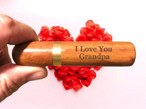 Engraved  "I LOVE YOU GRANDPA" Natural Rosewood Cremation Urn/Scattering Tube - Fits in Pocket/Purse