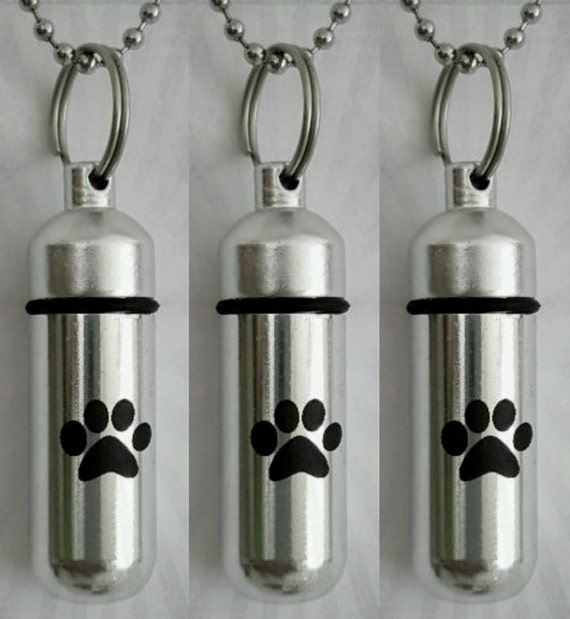 THREE Laser Engraved Large Simple Paw CREMATION URN Necklaces with Velvet Pouches, Ball-Chains and Fill Kit