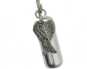 Silver CREMATION URN Necklace with Large Angel Wings - Keepsake Urn for Human Ashes, Pet Urn, Child Urn, Personalized Urn