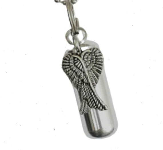 Silver CREMATION URN with Large Angel Wings - Urn Keepsake, Urn Keychain, Urn for Human Ashes, Pet urn, Child Urn, Personalized Urn