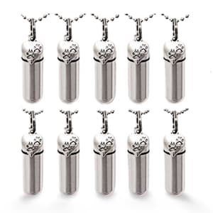 Set of 10 PET CREMATION URN Necklaces with Paw Hearts - Pet Loss, Pet Memorial, Urn Keepsake, Pet Urn, Pet Ashes, Personalized Urn