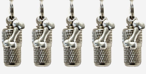 Set of FIVE Mini Pet Cremation Urns on Ball Chain Necklaces  with DOG BONES - Hand Assembled - Includes Velvet Pouch and Fill Kit