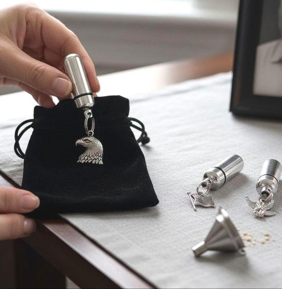 PATRIOTIC TRIO - Three Cremation Urn Necklaces with Velvet Pouches & Fill Kit - Custom Engraving Available!