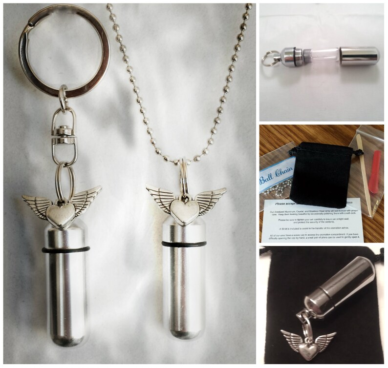 Silver MOTORCYCLE CREMATION URN Keychain Keepsake With Velvet
