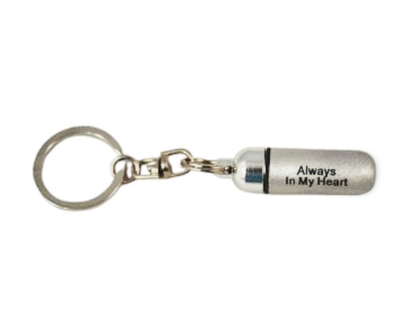 Laser Engraved "Always In My Heart"  Cremation Urn Swivel Keychain with Velvet Pouch & Fill Kit - Infant Urn, Child Loss, Loss of Loved One