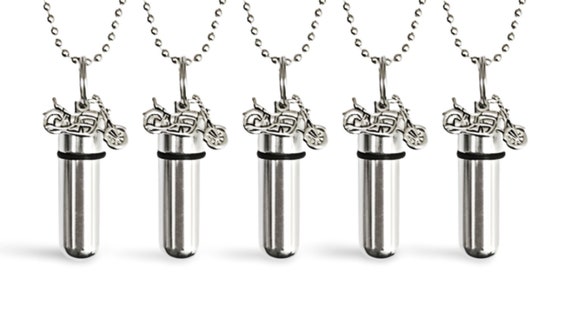 ENGRAVING INCLUDED!  Set of FIVE Silver Motorcycle Cremation Urn Necklaces with Velvet Pouches - Memorial Jewelry, Ashes Keepsakes