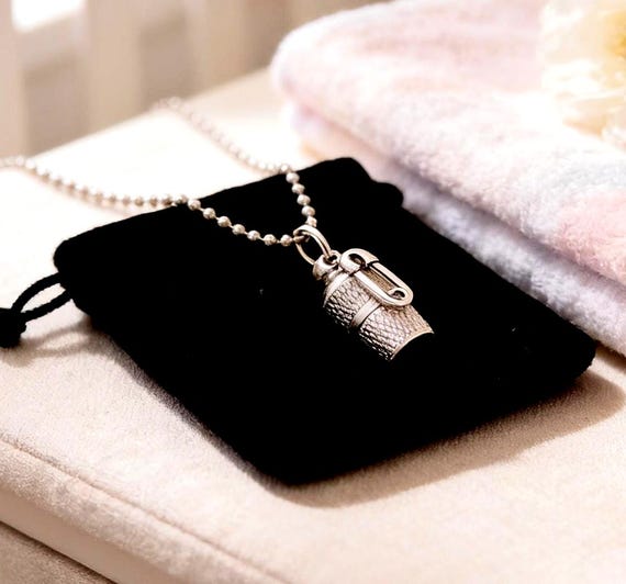 MINI Baby/Infant Steel Cremation Urn on Ball Chain with Diaper Pin Charm - Includes Velvet Pouch & Fill Kit