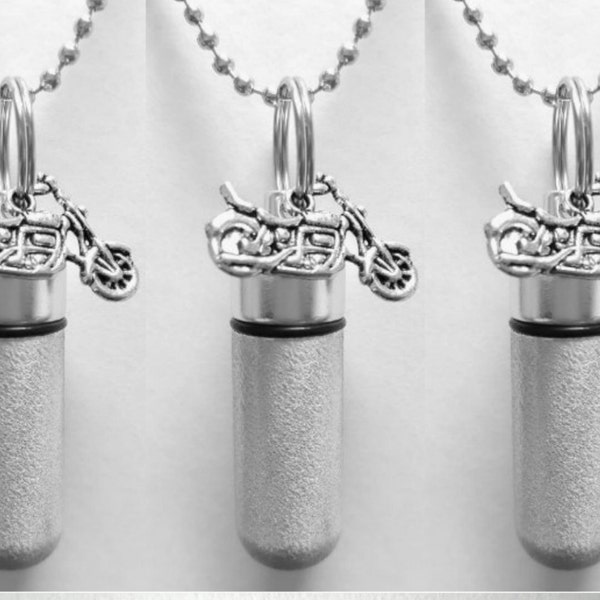 Set of Three Brushed Silver CUSTOM ENGRAVED Motorcycle Cremation Urn Necklaces - Urn Jewelry, Ashes Necklace, Urn For Human Ashes, Pet Urn