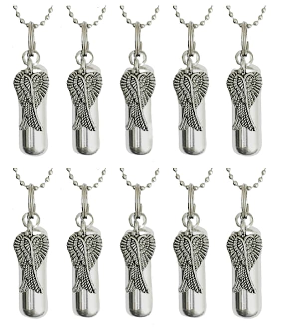 Mourning Jewelry Set of 10 Silver Cremation Urn Necklaces with Angel Wings Memorial Jewelry Personalized Urn for Human Ashes Ashes Urn Sieraden Crematie- en gedenksieraden 