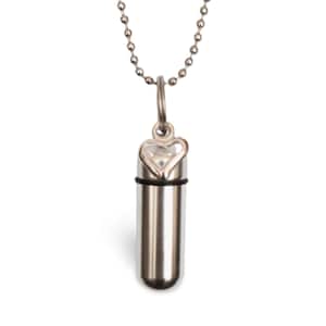 Open Heart Cremation Urn on 24&quot; Necklace with Engraved &quot;Love Heart&quot; as shown.  Includes Velvet Pouch and Fill Kit. Loss Of Loved One.