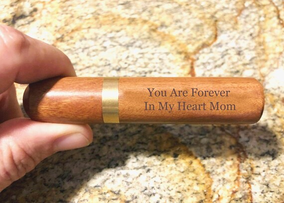 Rosewood Cremation Urn / Scattering Tube, Laser Engraved "Forever in my heart Mom"  TSA Compliant for Travel, Very Secure