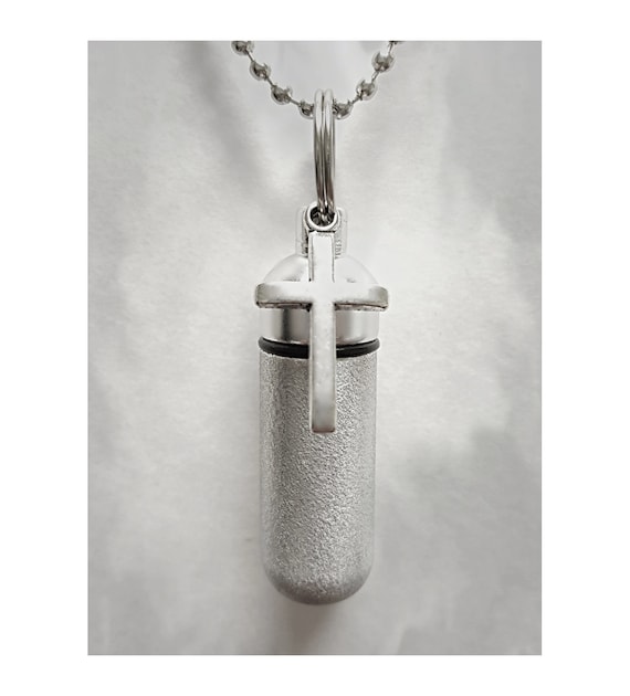 Brushed Simple Cross CREMATION URN on 24" Ball Chain Necklace - Loss Of Loved One, Child Urn, Los of Dad, Miscarriage Gift, In Sympathy