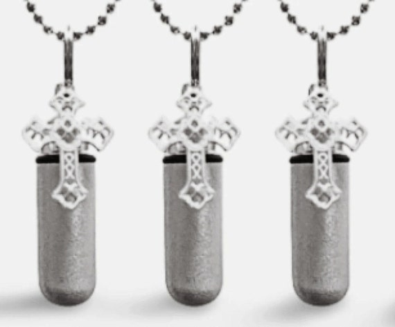 Set of THREE Brushed Silver Cross Anointing Oil Urn Necklaces - Healing, Baptism, Holy Water, Communion, Confirmation, Christmas Gift