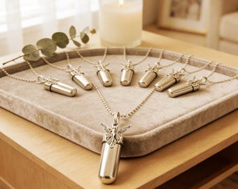 EIGHT Cremation Urn Necklaces: Silver Fairy Angel - Custom Engraving Available!