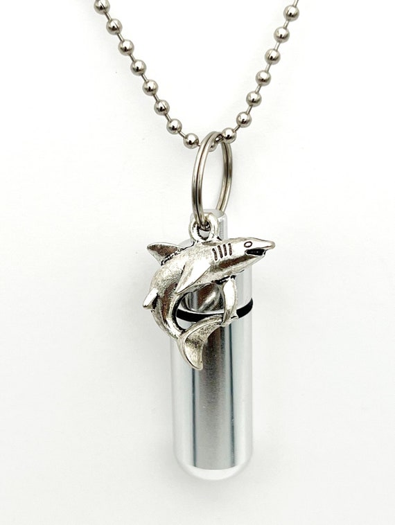 Silver Shark Cremation Urn on 24" Steel Ball Chain Necklace - Memorial Jewelry, Urn Necklace, Ashes Keepsake, Urn For Human Ashes, Pet Urn