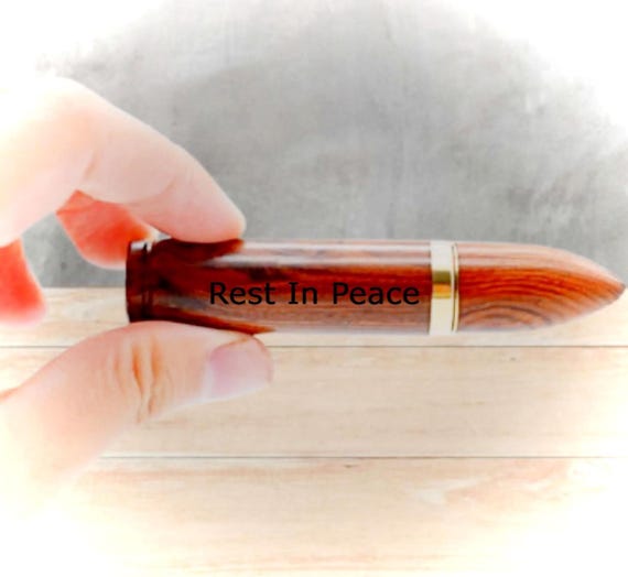 Engraved "Rest In Peace" Rosewood Bullet Cremation Urn / Scattering Tube - TSA Approved for Travel