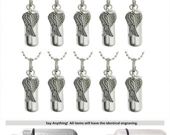 TEN Silver Cremation Urn Necklaces w/Angel Wings - Memorial Jewelry, Personalization Available