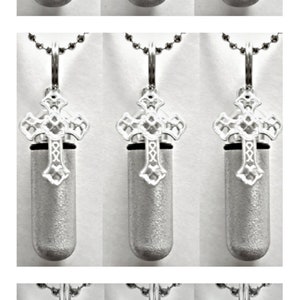 Special Set of Nine CREMATION URN NECKLACES (3 Rose-Cross, 3 Filigree-Cross, 3 Simple-Cross) - with 9 Steel Ball Chains & Velvet Pouches