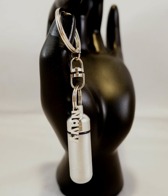 Brushed Silver NAVY Cremation Urn & Vial with Navy Pendant on Steel Swivel Keyring - Military Urn, Mourning Keepsake, Personalized Urn