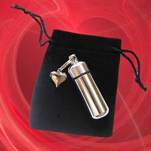 Cremation Urn Keepsake with Silver Puffed Heart, Velvet Pouch & Fill Kit - Mourning Keepsake, Child Urn, Pet Urn, Infant Urn, Miscarriage