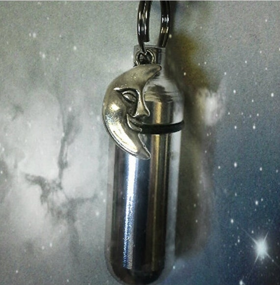 Lovely "Man In The Moon" Cremation Urn on 24" Ball-Chain Necklace with Velvet Pouch & Fill Kit. Loss of  Father, Child Urn, Personalized