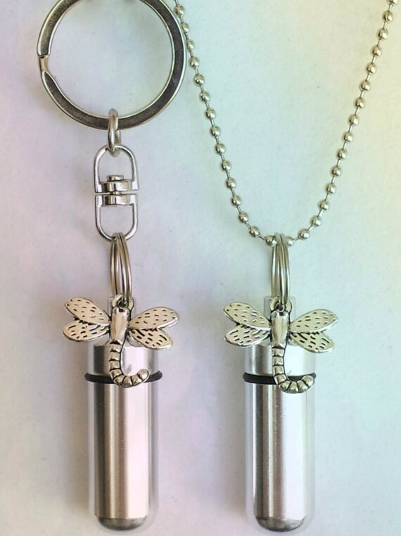 DRAGONFLY 2pc. Special Set CREMATION URN Necklace & Keychain Urns, Ashes Keepsake, Urn Jewelry, Memorial Jewelry, Cremation Jewelry, Pet Urn