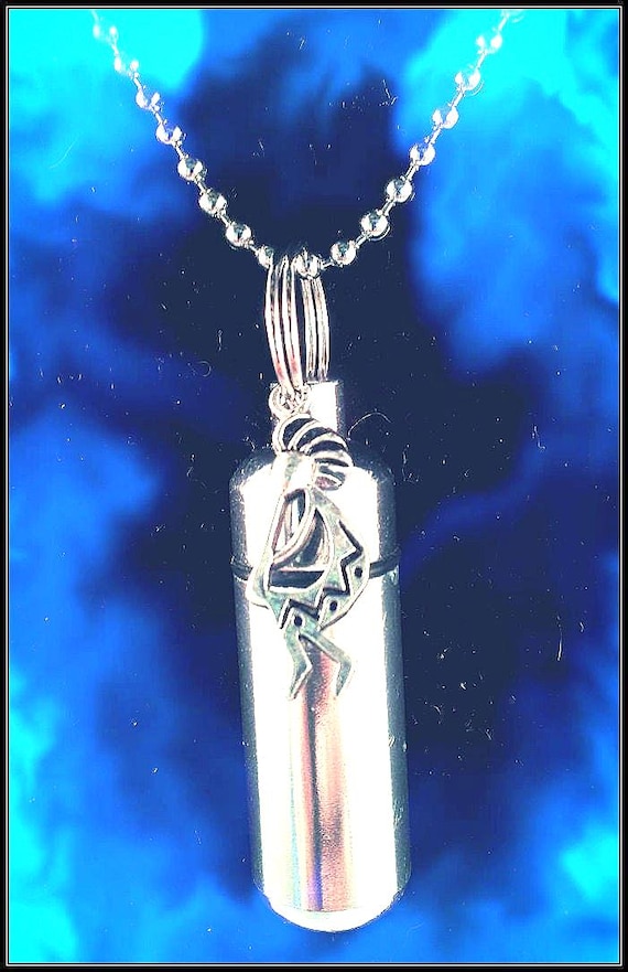 Silver Cremation Urn on Ball-Chain Necklace with KOKOPELLI - Mourning Jewelry, Memorial Jewelry, Ashes Necklace, Child Urn, Personalized Urn