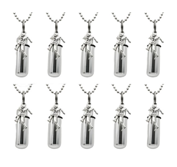 Set of TEN Football Player CREMATION URNS on 24" Steel Ball-Chain Necklaces - Memorial Jewelry, Urn Pendant, Urn For Human Ashes