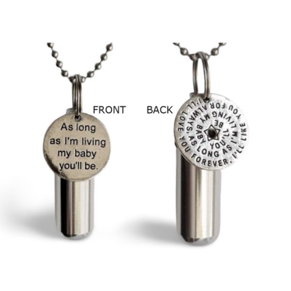 One Child/Baby CREMATION URN NECKLACE with Two-Sided "As long as I'm living my baby you'll be"   Baby Urn, Child Urn, Child Loss, Baby Loss