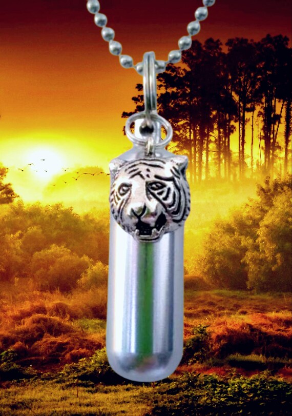 Tiger / Cat Personal Cremation Urn Necklace includes Velvet Pouch & Fill Kit - Memorial Keepsake, Ashes Jewelry