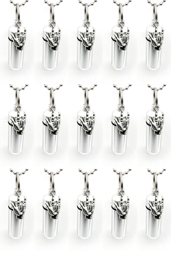 Set Of 15 I LOVE YOU (Sign Language) Cremation Urns on 24" Ball-Chain Necklaces, Memorial Urn Jewelry, For Human/Pet Ashes, Personalized