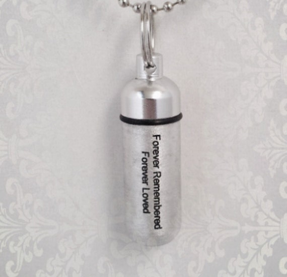 Engraved "Forever Remembered, Forever Loved" Brushed Silver Cremation Urn Swivel Keychain with Velvet Pouch & Fill Kit - Ashes Jewelry