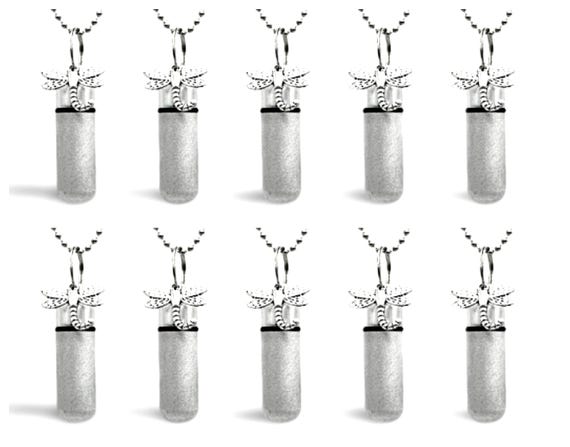 Set of Ten Brushed Silver Dragonfly Cremation Urn Necklaces, Ashes Necklace, Memorial Jewelry, Mourning Jewelry, Pet Urn, Personalized Urn