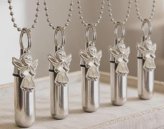 FIVE Silver Praying Angel CREMATION URN Necklace Keepsakes - Memorial Jewelry
