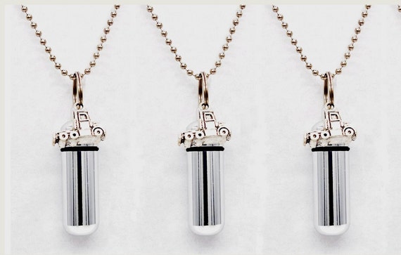 Set of THREE Cremation Urn Necklaces with Silver Semi-Truck / 18 Wheeler - Cremation Jewelry, Memorial Jewelry, Urn For Human Ashes, Pet Urn