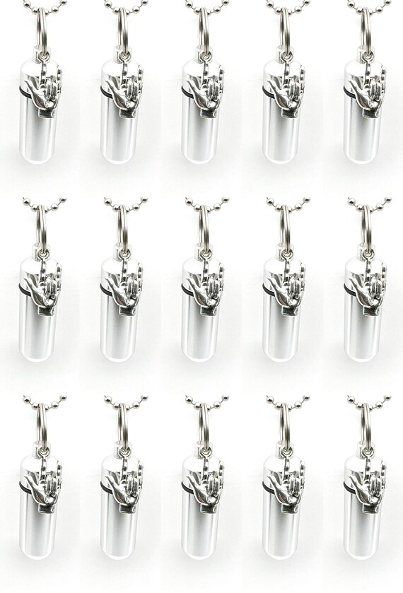 Set Of 15 I LOVE YOU (Sign Language) Cremation Urns on 24" Ball-Chain Necklaces, Memorial Urn Jewelry, For Human/Pet Ashes, Personalized