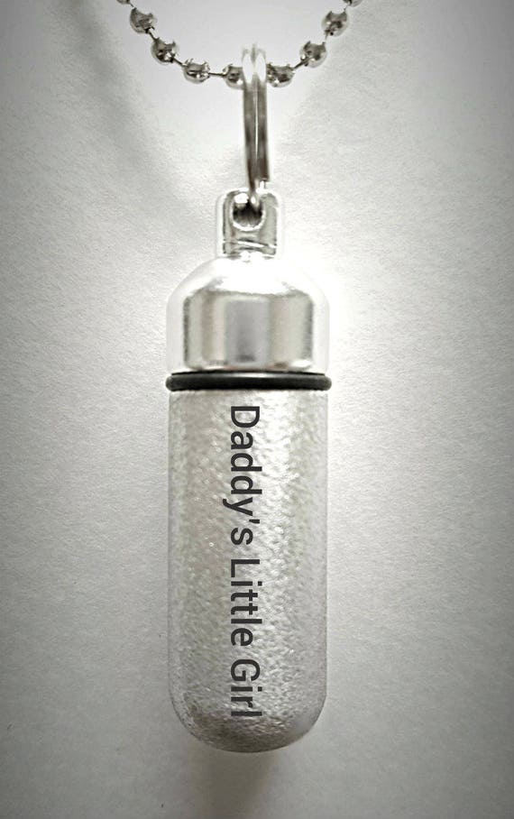 Engraved  "Daddy's Little Girl"   Brushed Silver CREMATION URN Necklace with Velvet Pouch and Fill Kit - Memorial Keepsake, Ashes Jewelry