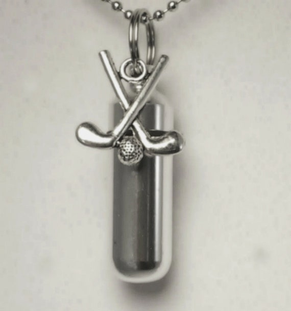 Silver CREMATION URN Necklace Keepsake with Silver Golf Clubs - Memorial Jewelry, Urn Necklace, Ashes Keepsake, Loss of Dad, Personalized