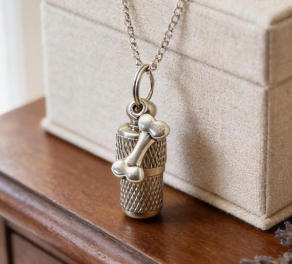Mini Pet Cremation Urn on 24 Inch Necklace: with Dog Bone Charm