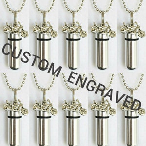 Set of TEN Custom Engraved Silver Motorcycle CREMATION URN Necklaces - Memorial Jewelry, Ashes Urn, Mourning Jewelry, Urn For Human Ashes