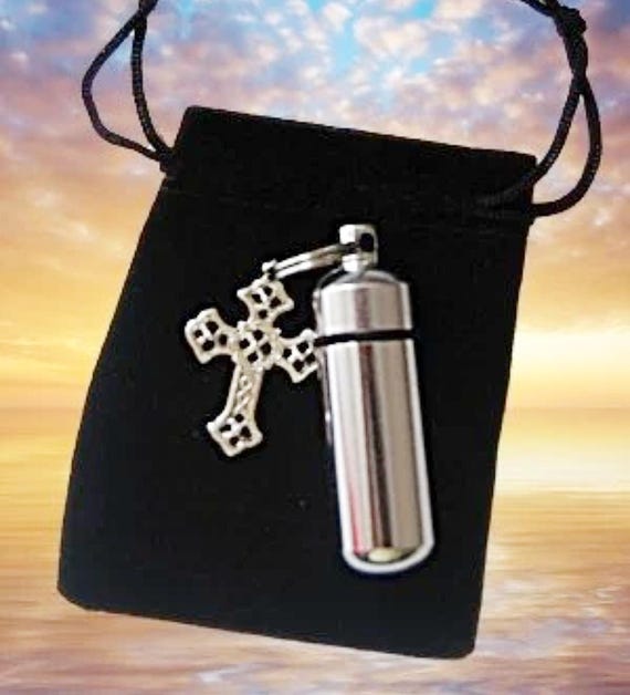 Cremation Urn Keepsake with Silver Filigree Cross Charm - Memorial Jewelry, Ashes Keepsake, Mourning, Child Loss, Bereavement, Personalized