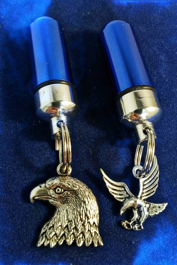 Set Of Two Patriotic Bald & Soaring Eagle BLUE Cremation Urn Necklaces - Urn Keepsake, Ashes Necklace, Mourning Jewelry. Personalized Urn