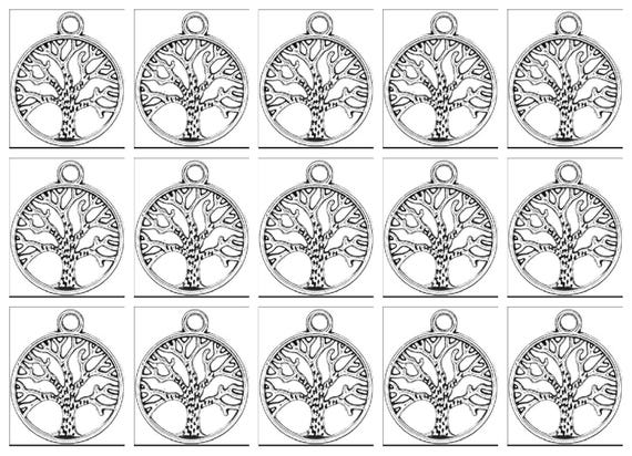 Set of 15 Antique Silver Celtic TREE OF LIFE Charms with Black Velvet Pouch