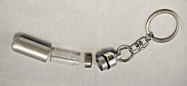 Hand Assembled... Brushed Silver Cremation Urn /& Vial with ROSE CROSS Pendant on Stainless Steel Swivel Keyring in Velvet Pouch