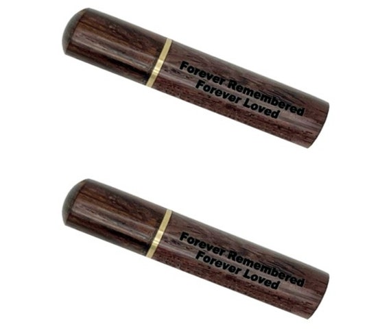 Set of Two "Forever Remembered Forever Loved" Natural Walnut Cremation Urns/Scattering Tubes - Fits in Pocket/Purse, TSA Travel Compliant