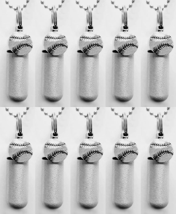Ten Brushed Silver Baseball CREMATION URN Necklaces - Memorial Urn, Mourning Keepsake, Ashes Necklace, Child Urn, Personalized