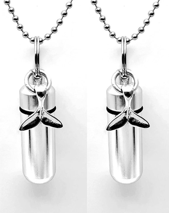 Set of Two Whale Tail Cremation Urn Necklaces - Memorial Jewelry, Ashes Keepsake, Urn Necklace, Pet Urn, Personalized Urn