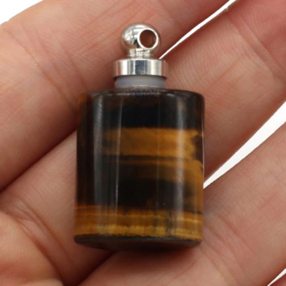 NEW Beautiful Natural Tiger Eye Gemstone CREMATION URN with 24" Stainless Steel Ball Chain Necklace - Includes Velvet Pouch & Fill Kit