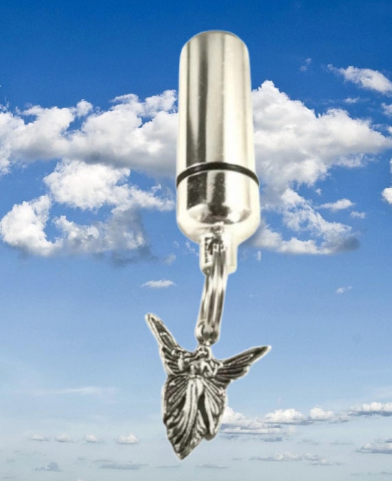 Classic Fairy Angel Personal Cremation Urn  with 24" Ball Chain Necklace - Includes Velvet Pouch & Fill Kit, Personalized Engraving